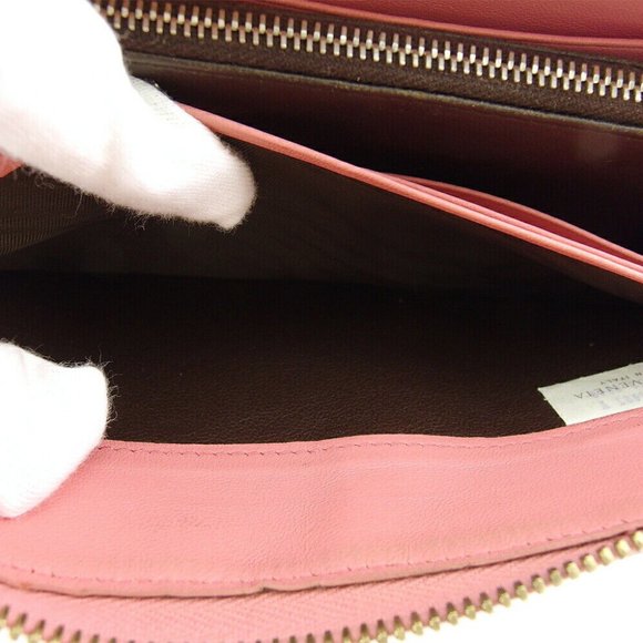 BOTTEGA VENETA Long Wallet Intrecciato Pink Leather Authentic USED - Picture 8 of 11